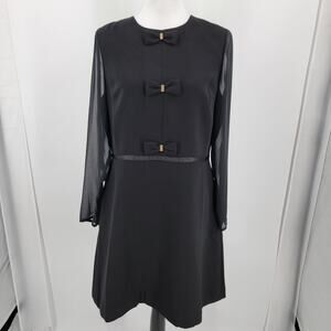 Maison Jules Dress Women's Large Black Accent Bows Chiffon Sleeves